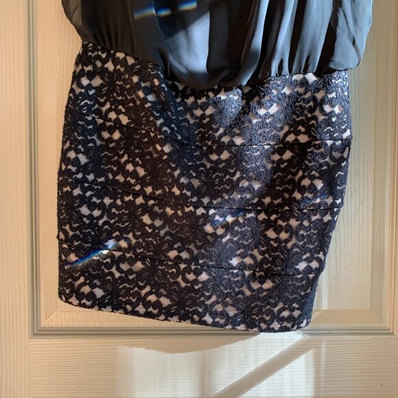 Sweet Storm Black & Nude Lace Mini Dress - Size Large - Party Holiday Classy - Picture 2 of 13